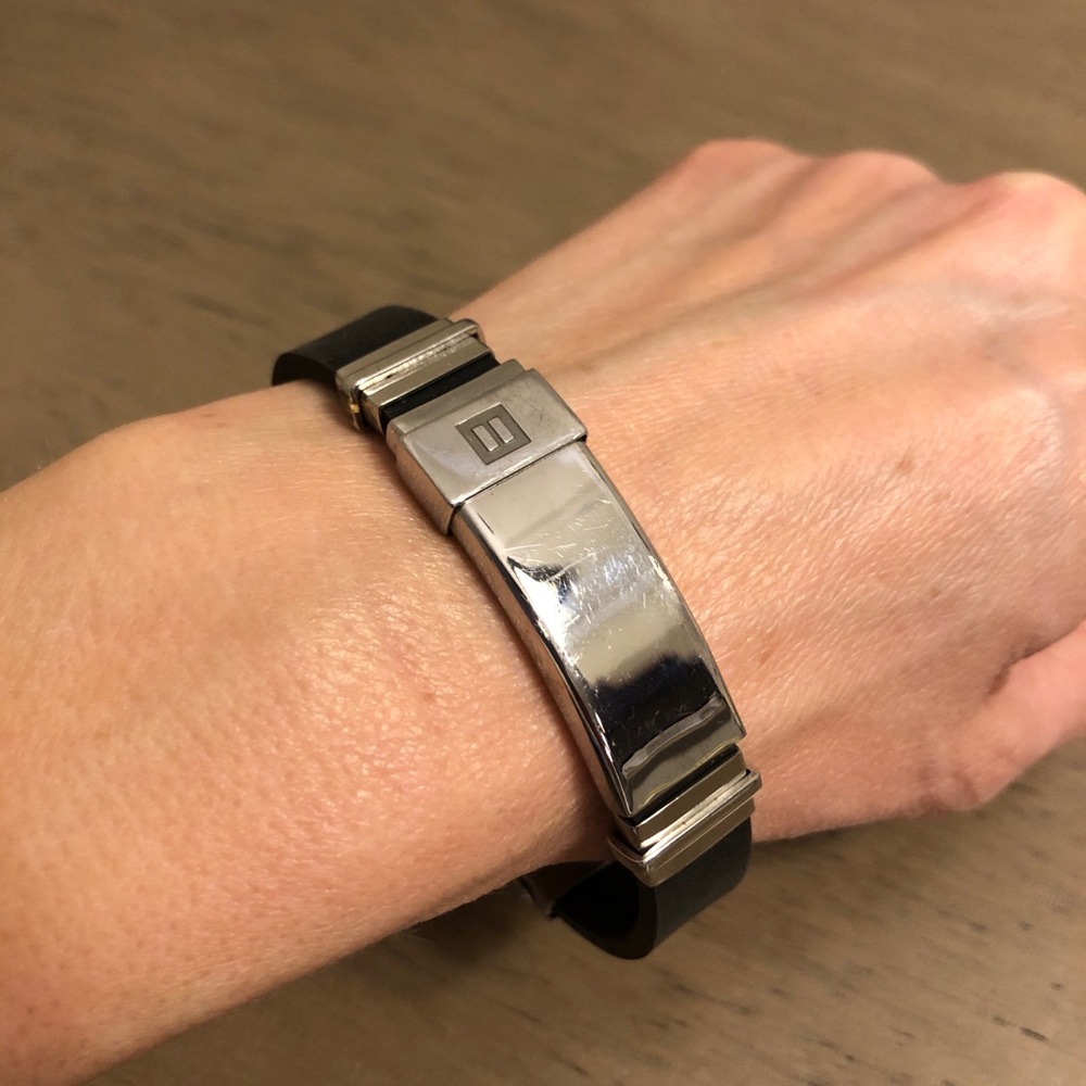 Silver Tone and Black Men’s Stainless Steel Bracelet